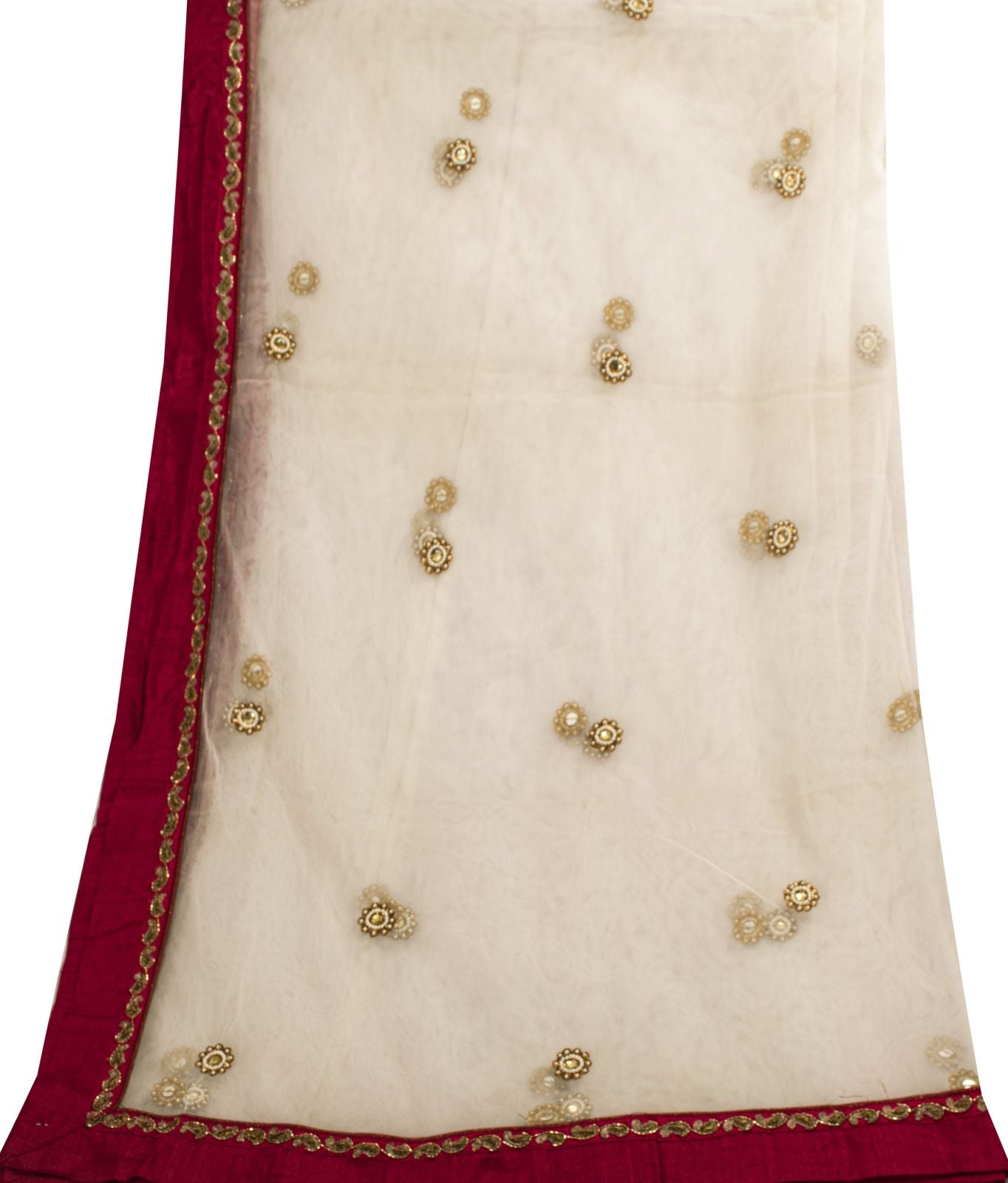 Sanskriti Vintage White Net Mesh Dupatta/Stole Hand Beaded Wedding Premium Veil