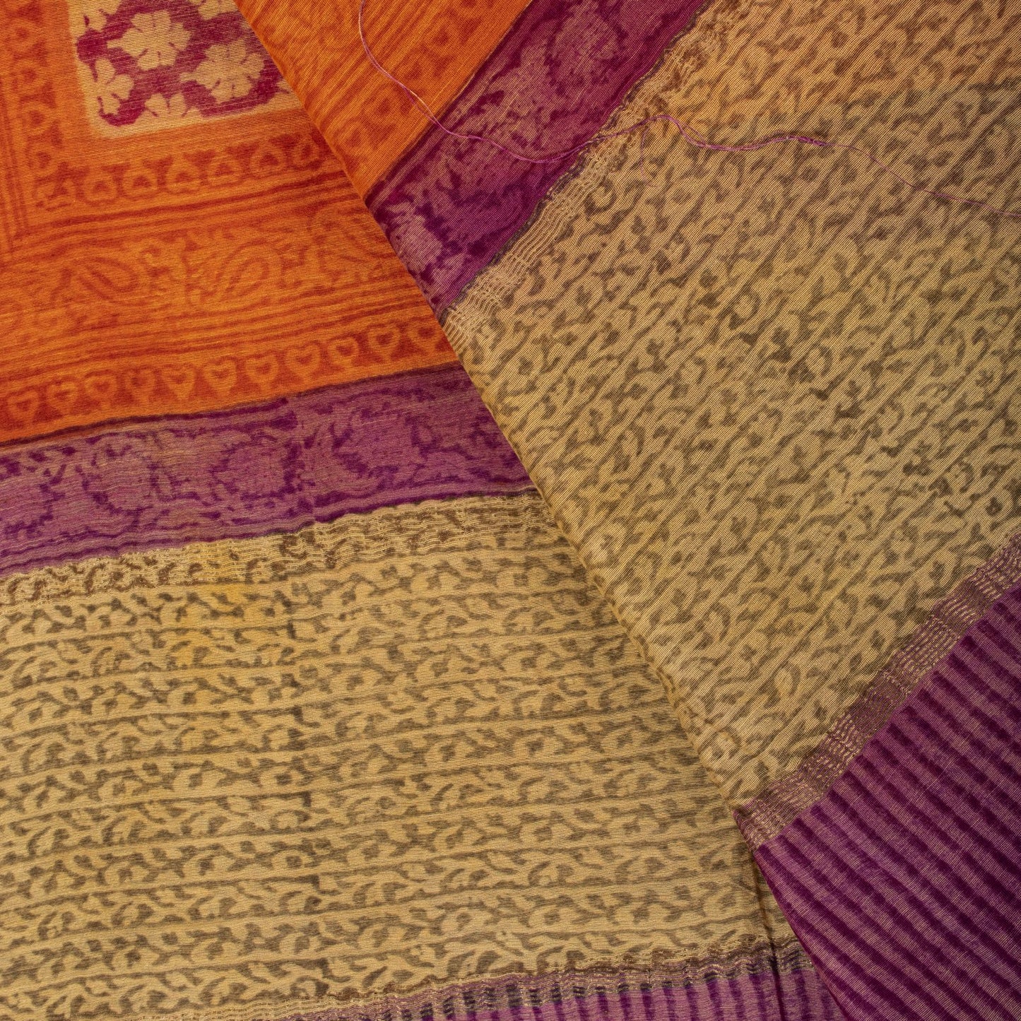 Sanskriti Vintage Orange Cotton Silk Dupatta/Stole Hand Block Print Indian Veil