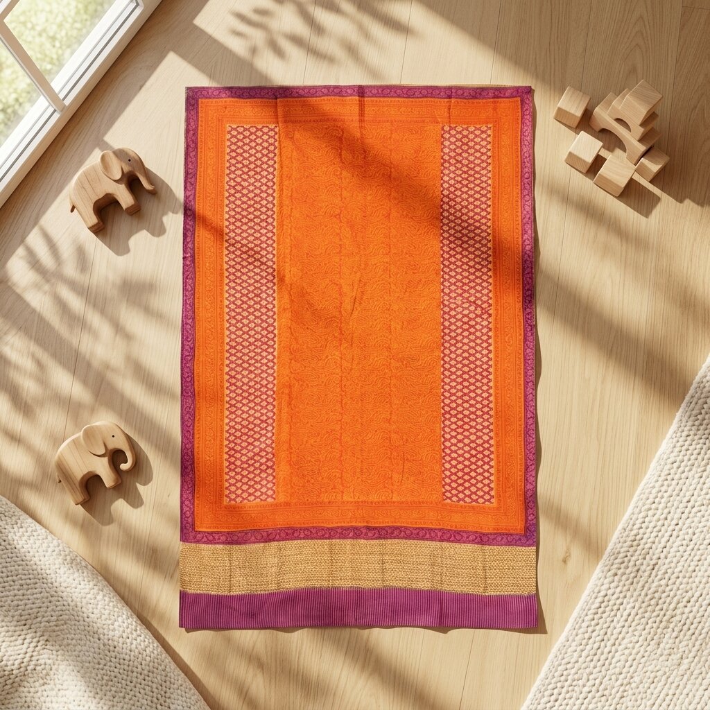 Sanskriti Vintage Orange Cotton Silk Dupatta/Stole Hand Block Print Indian Veil