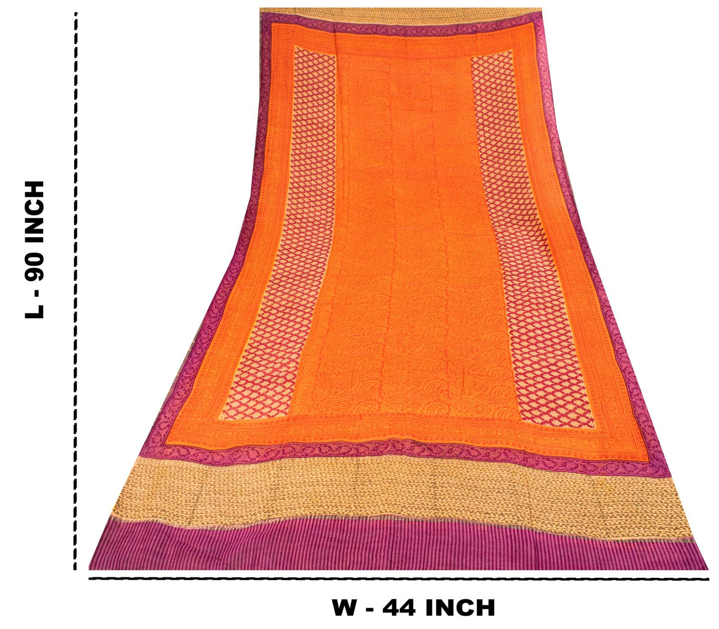 Sanskriti Vintage Orange Cotton Silk Dupatta/Stole Hand Block Print Indian Veil