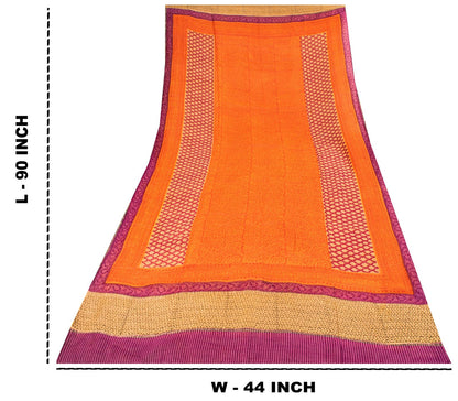 Sanskriti Vintage Orange Cotton Silk Dupatta/Stole Hand Block Print Indian Veil