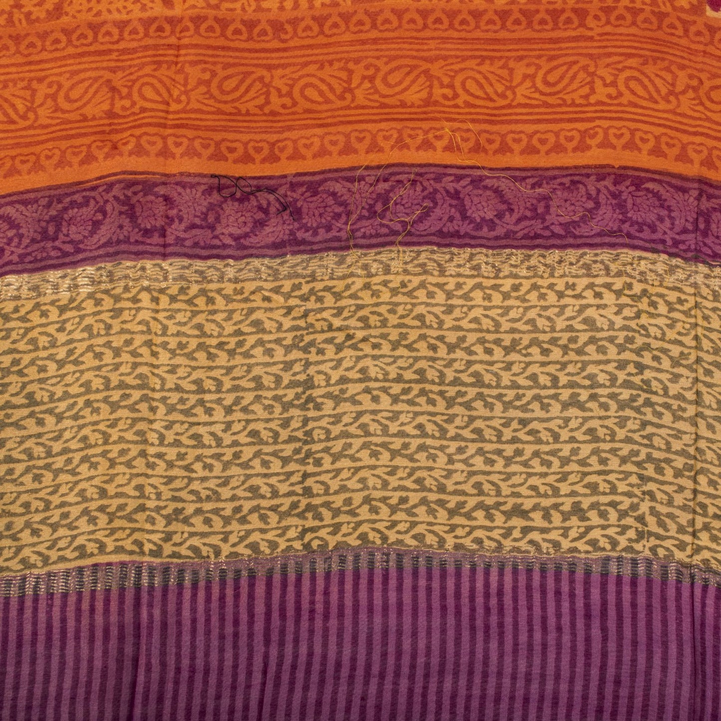 Sanskriti Vintage Orange Cotton Silk Dupatta/Stole Hand Block Print Indian Veil