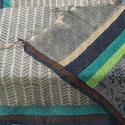 Sanskriti Vintage Gray Cotton Silk Dupatta/Stole Sanganeri Hand Block Print Veil