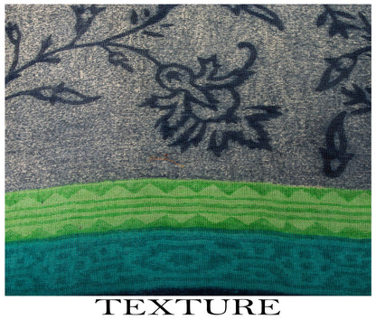 Sanskriti Vintage Gray Cotton Silk Dupatta/Stole Sanganeri Hand Block Print Veil