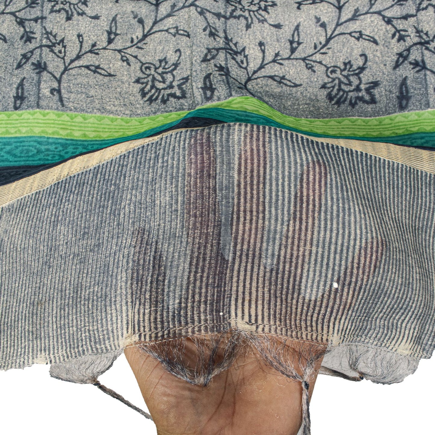 Sanskriti Vintage Gray Cotton Silk Dupatta/Stole Sanganeri Hand Block Print Veil