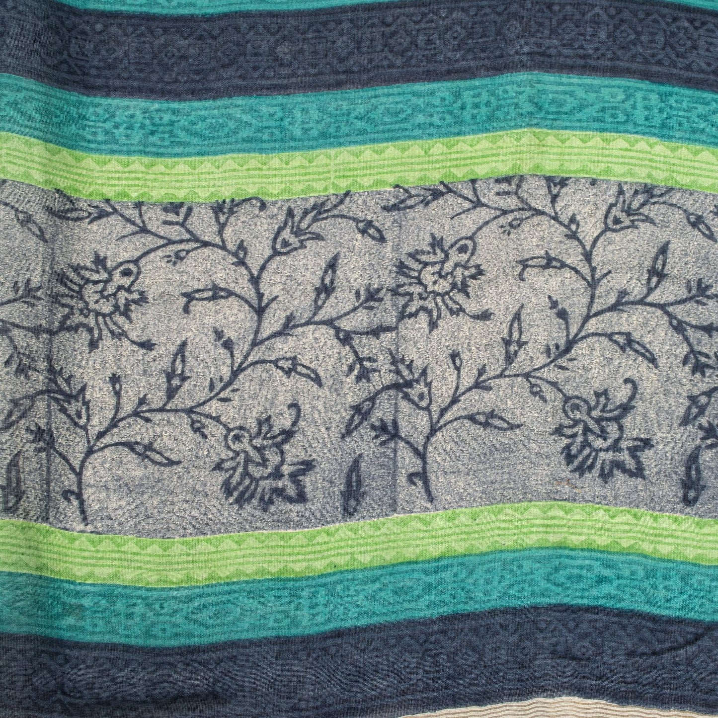 Sanskriti Vintage Gray Cotton Silk Dupatta/Stole Sanganeri Hand Block Print Veil