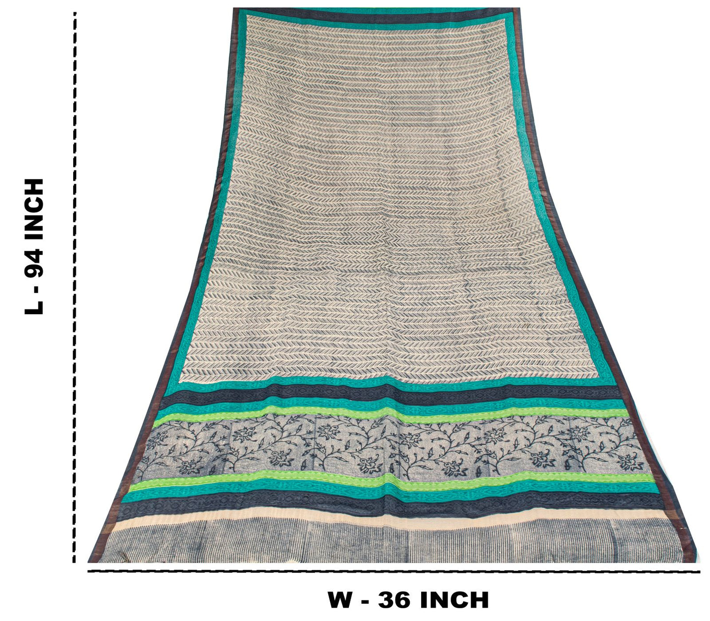 Sanskriti Vintage Gray Cotton Silk Dupatta/Stole Sanganeri Hand Block Print Veil