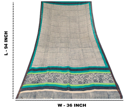 Sanskriti Vintage Gray Cotton Silk Dupatta/Stole Sanganeri Hand Block Print Veil