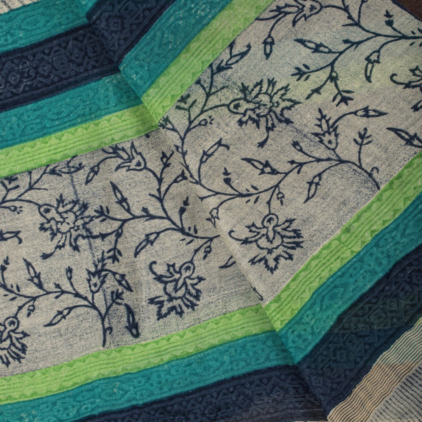 Sanskriti Vintage Gray Cotton Silk Dupatta/Stole Sanganeri Hand Block Print Veil