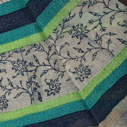 Sanskriti Vintage Gray Cotton Silk Dupatta/Stole Sanganeri Hand Block Print Veil