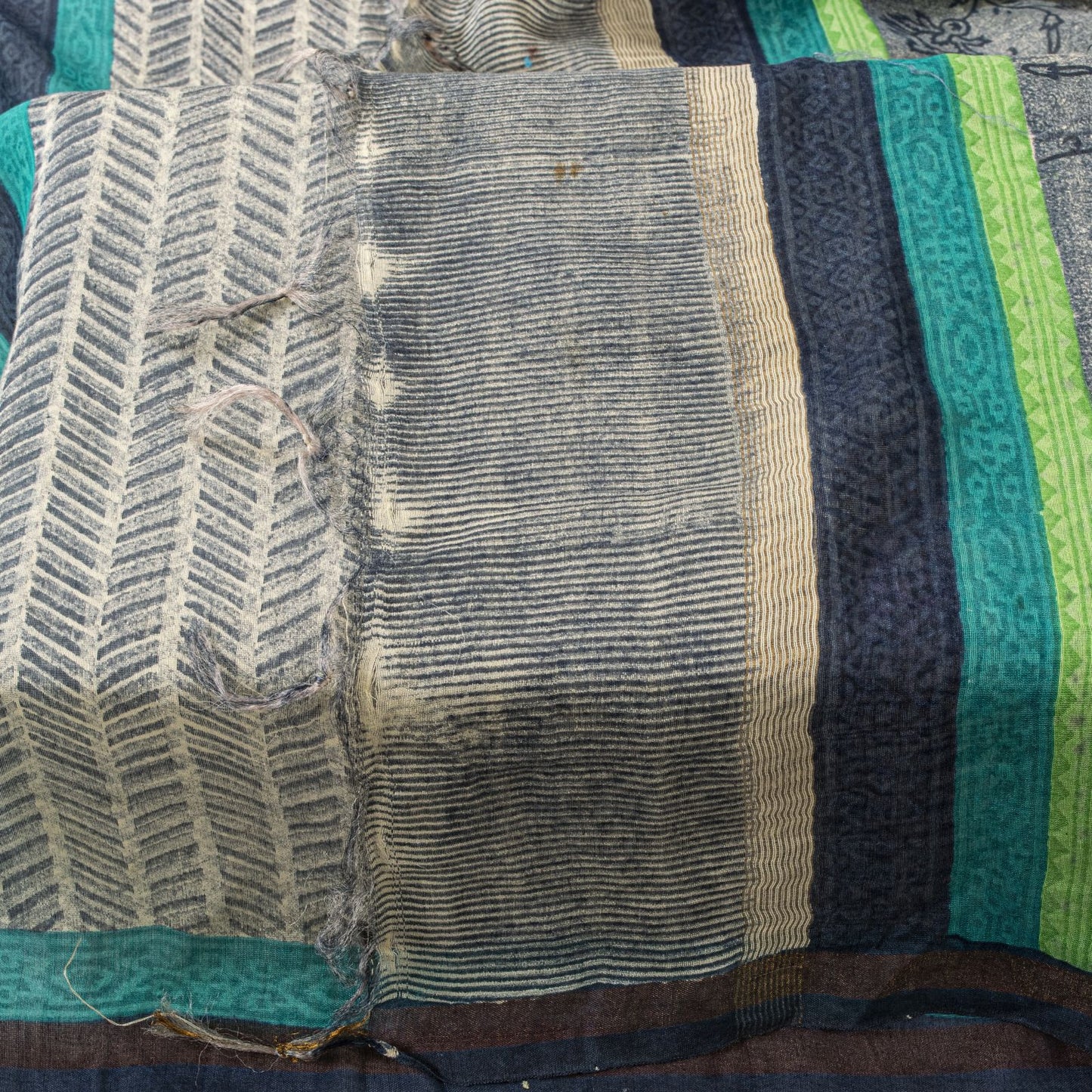 Sanskriti Vintage Gray Cotton Silk Dupatta/Stole Sanganeri Hand Block Print Veil