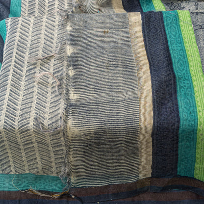 Sanskriti Vintage Gray Cotton Silk Dupatta/Stole Sanganeri Hand Block Print Veil