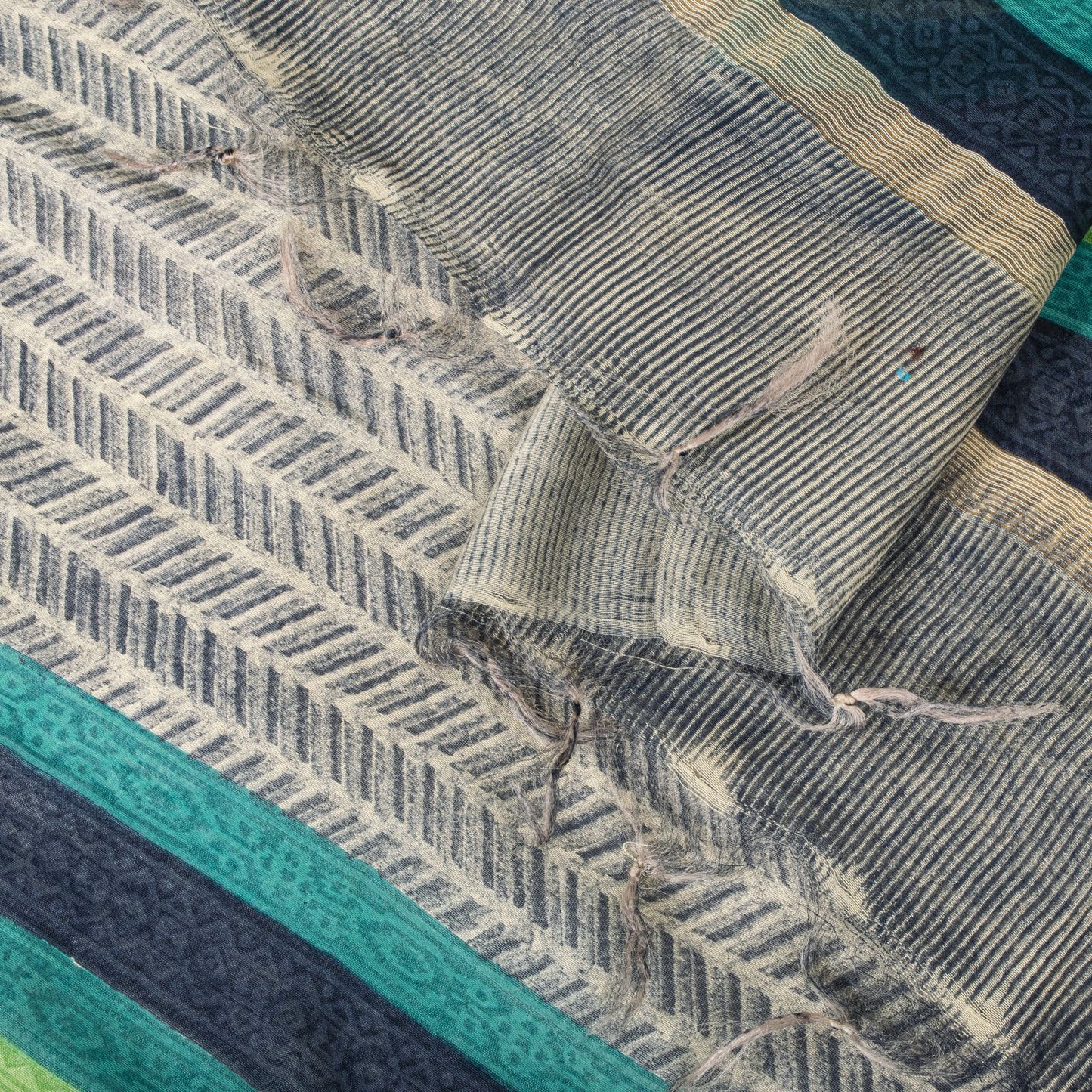 Sanskriti Vintage Gray Cotton Silk Dupatta/Stole Sanganeri Hand Block Print Veil
