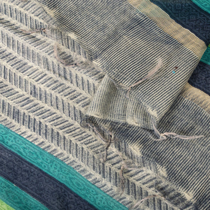 Sanskriti Vintage Gray Cotton Silk Dupatta/Stole Sanganeri Hand Block Print Veil