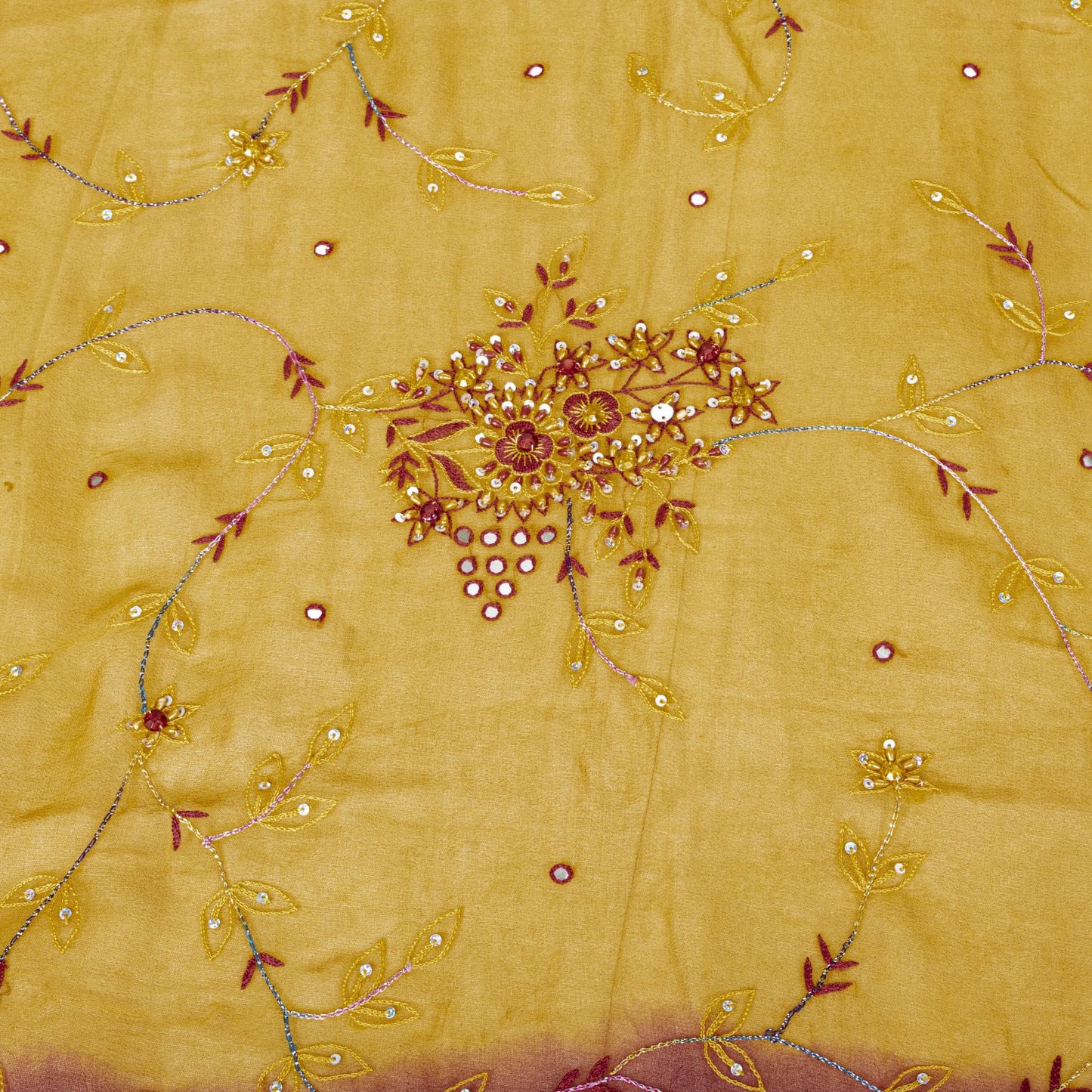 Sanskriti Vintage Yellow Pure Georgette Silk Dupatta Embroidered Beaded Zari DIY