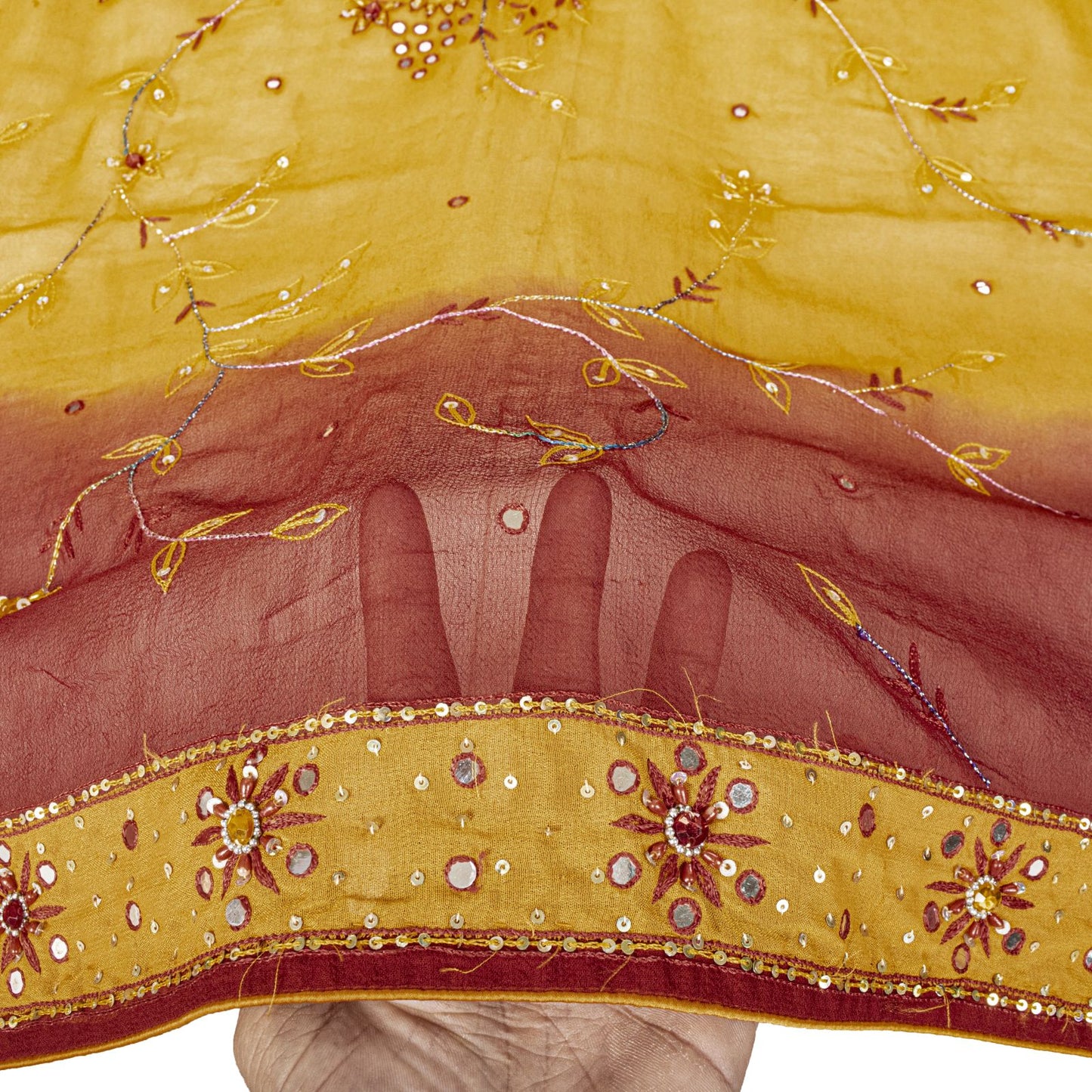 Sanskriti Vintage Yellow Pure Georgette Silk Dupatta Embroidered Beaded Zari DIY