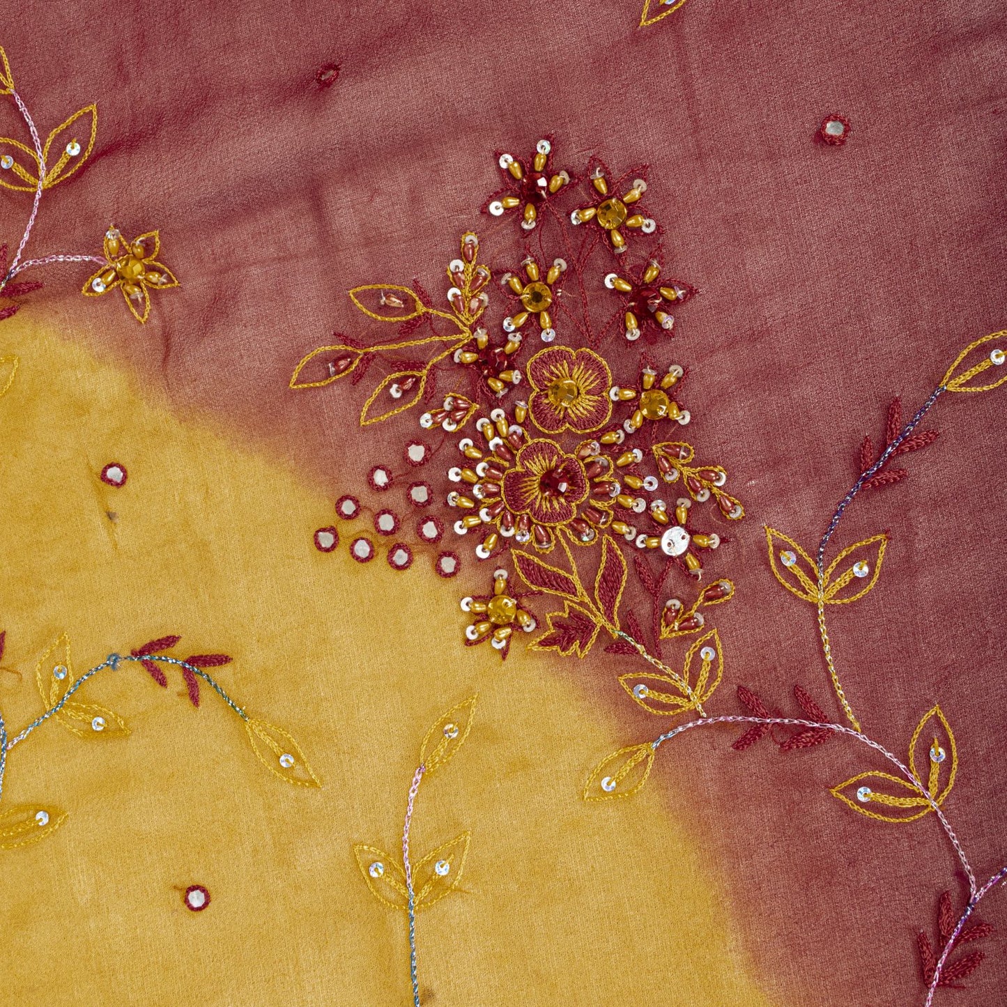 Sanskriti Vintage Yellow Pure Georgette Silk Dupatta Embroidered Beaded Zari DIY