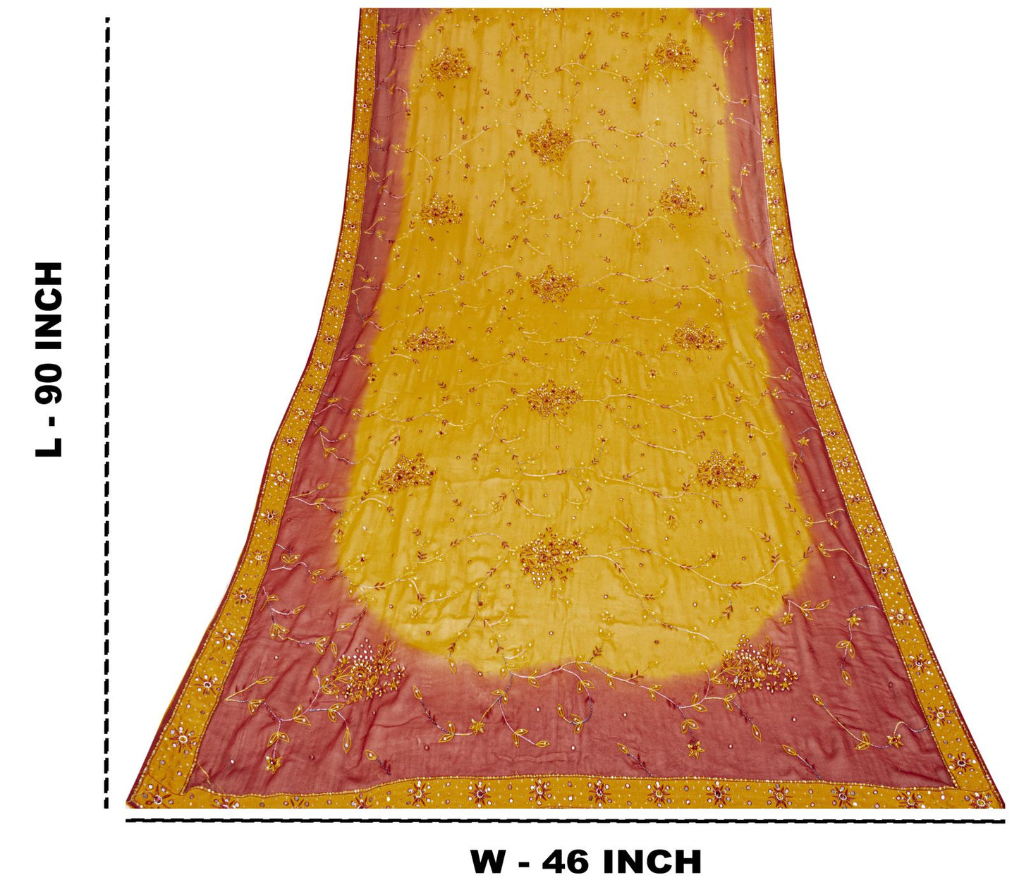 Sanskriti Vintage Yellow Pure Georgette Silk Dupatta Embroidered Beaded Zari DIY
