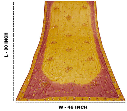 Sanskriti Vintage Yellow Pure Georgette Silk Dupatta Embroidered Beaded Zari DIY