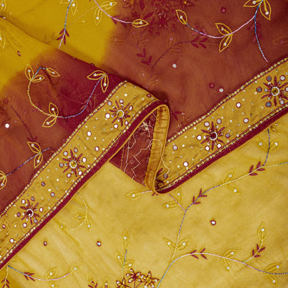 Sanskriti Vintage Yellow Pure Georgette Silk Dupatta Embroidered Beaded Zari DIY
