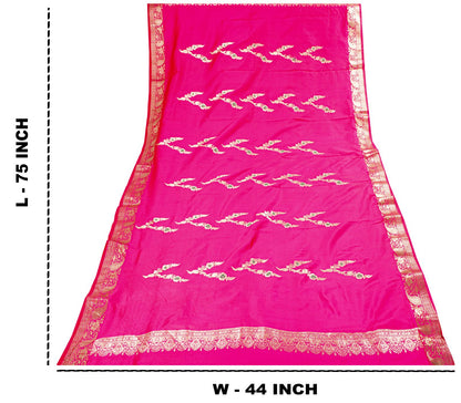 Sanskriti Vintage Pink Art Silk Dupatta Embroidered Floral Zari Border Stole DIY