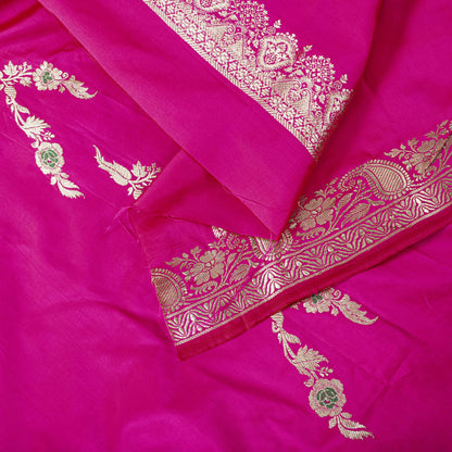 Sanskriti Vintage Pink Art Silk Dupatta Embroidered Floral Zari Border Stole DIY