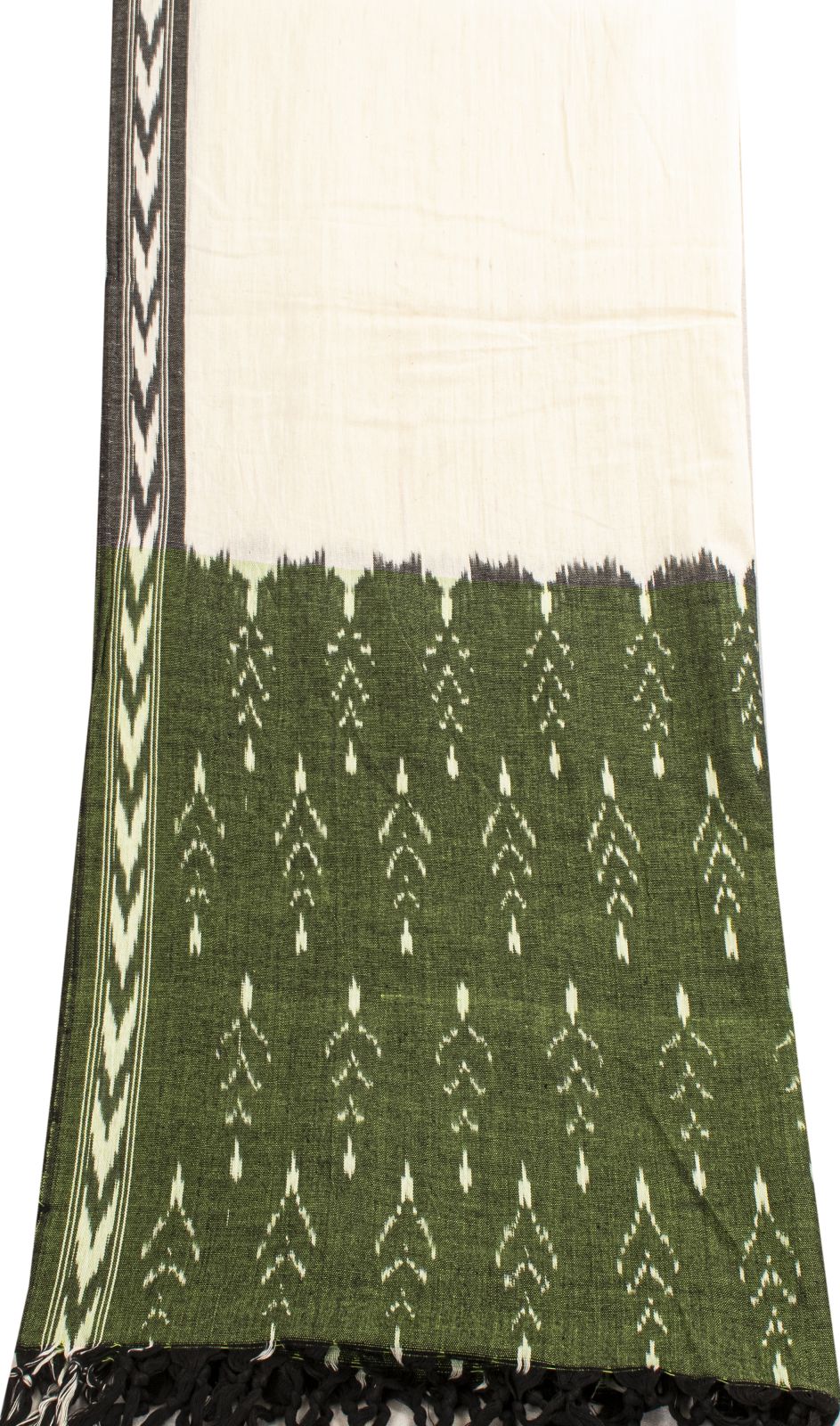 Sanskriti Vintage White Pure Cotton Dupatta/Stole Ikat Handwoven Indian Veil
