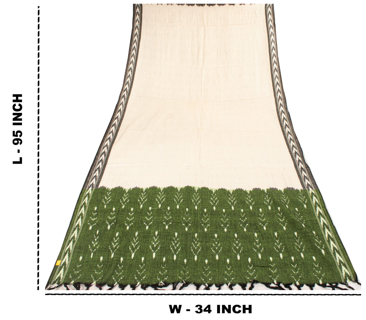 Sanskriti Vintage White Pure Cotton Dupatta/Stole Ikat Handwoven Indian Veil