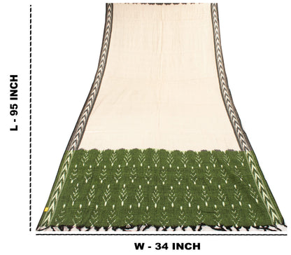 Sanskriti Vintage White Pure Cotton Dupatta/Stole Ikat Handwoven Indian Veil
