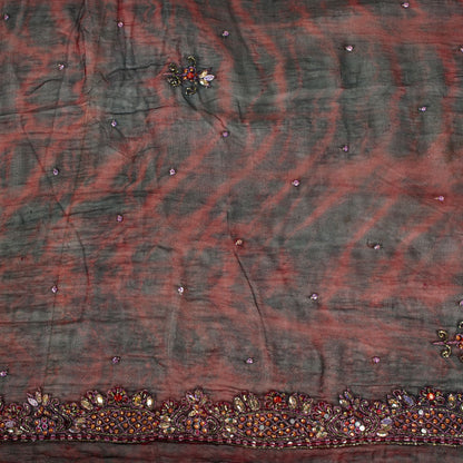 Sanskriti Vintage Black Pure Chiffon Silk Dupatta/Stole Tie-Dye Hand Beaded Veil