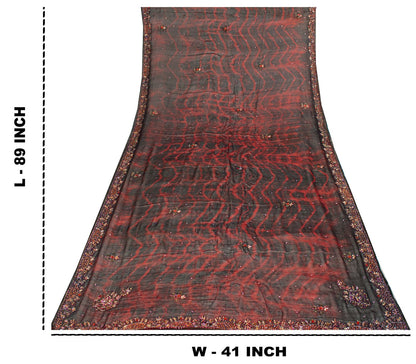 Sanskriti Vintage Black Pure Chiffon Silk Dupatta/Stole Tie-Dye Hand Beaded Veil