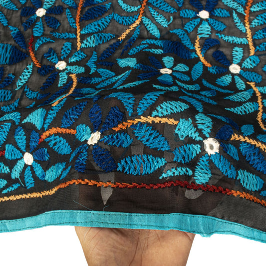 Sanskriti Vintage Black Pure Georgette Dupatta Embroidered Floral Border Stole