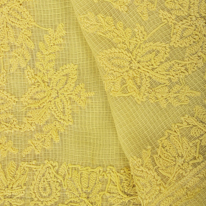 Sanskriti Vintage Yellow Pure Cotton Kota WovenDupatta/Stole Handmade Chikankari