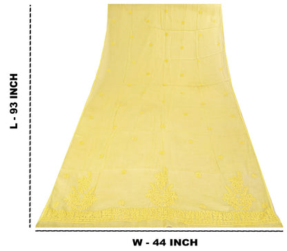 Sanskriti Vintage Yellow Pure Cotton Kota WovenDupatta/Stole Handmade Chikankari