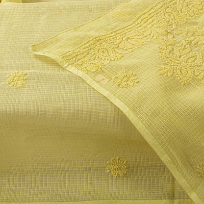 Sanskriti Vintage Yellow Pure Cotton Kota WovenDupatta/Stole Handmade Chikankari