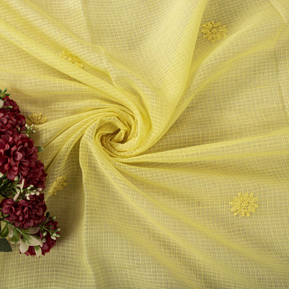 Sanskriti Vintage Yellow Pure Cotton Kota WovenDupatta/Stole Handmade Chikankari