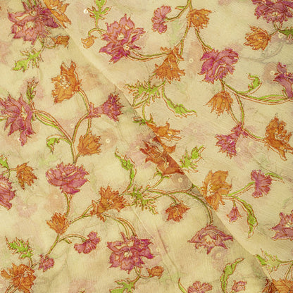 Sanskriti Vintage Cream Pure Chiffon Dupatta/Stole Embroidered Zari-Printed Veil