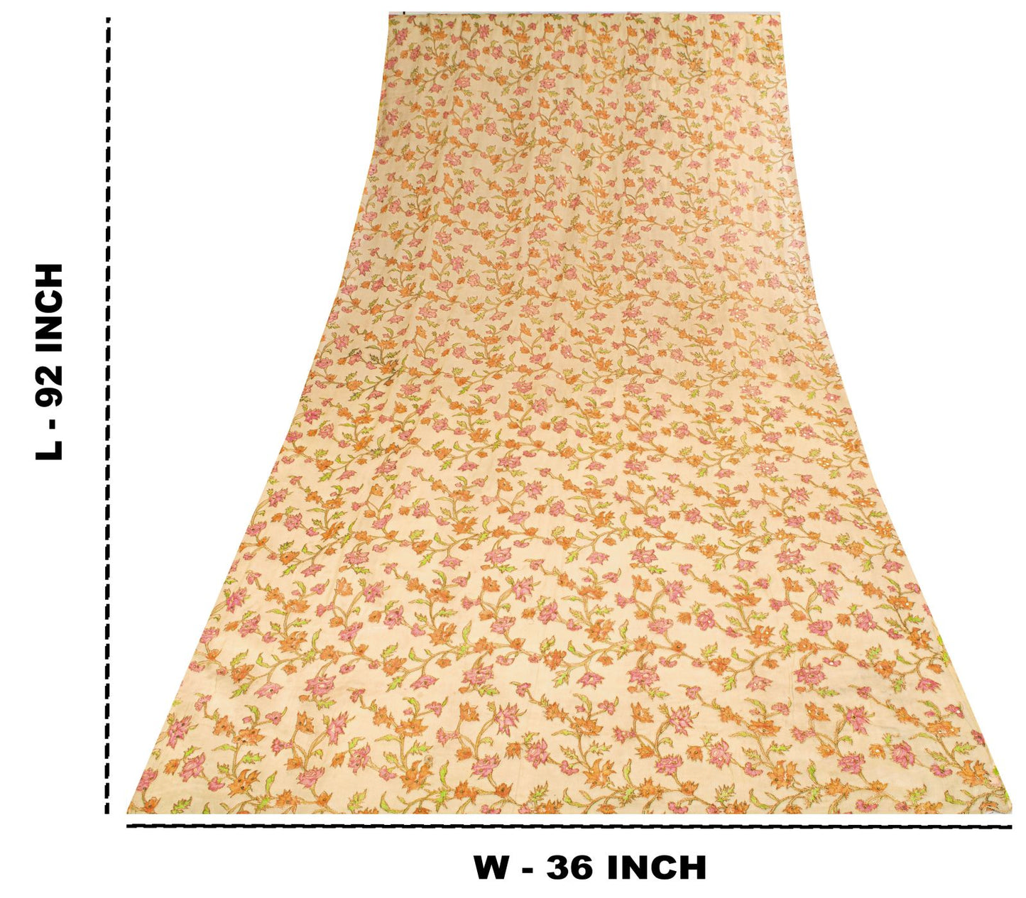 Sanskriti Vintage Cream Pure Chiffon Dupatta/Stole Embroidered Zari-Printed Veil