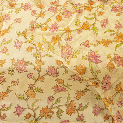 Sanskriti Vintage Cream Pure Chiffon Dupatta/Stole Embroidered Zari-Printed Veil
