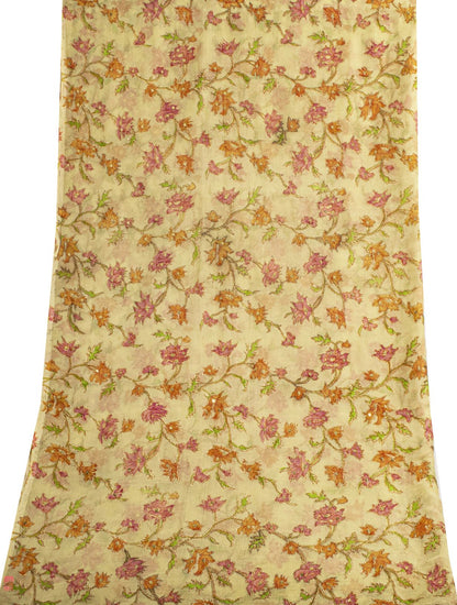 Sanskriti Vintage Cream Pure Chiffon Dupatta/Stole Embroidered Zari-Printed Veil