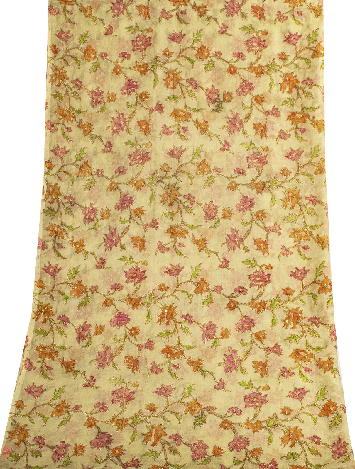 Sanskriti Vintage Cream Pure Chiffon Dupatta/Stole Embroidered Zari-Printed Veil