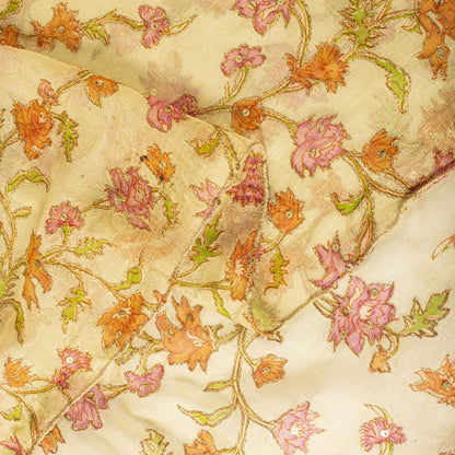 Sanskriti Vintage Cream Pure Chiffon Dupatta/Stole Embroidered Zari-Printed Veil
