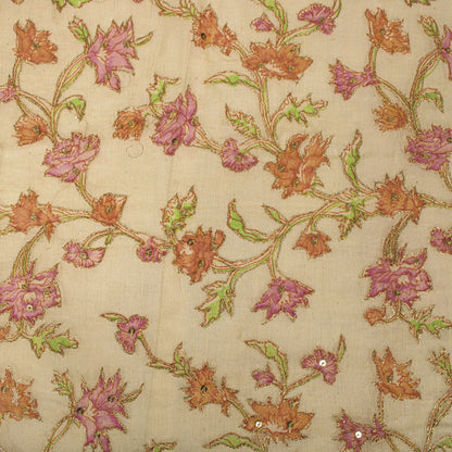 Sanskriti Vintage Cream Pure Chiffon Dupatta/Stole Embroidered Zari-Printed Veil