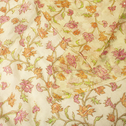 Sanskriti Vintage Cream Pure Chiffon Dupatta/Stole Embroidered Zari-Printed Veil