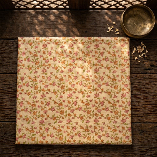 Sanskriti Vintage Cream Pure Chiffon Dupatta/Stole Embroidered Zari-Printed Veil