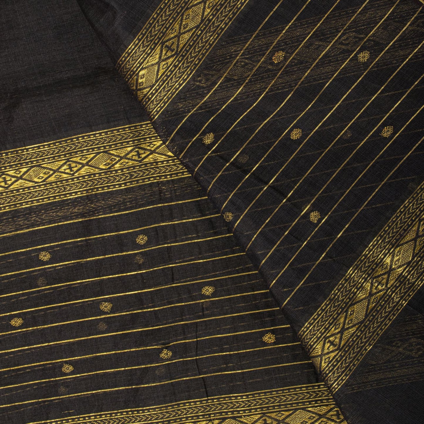 Sanskriti Vintage Black Cotton Silk Dupatta/Stole Chanderi Zari Hand Woven Veil