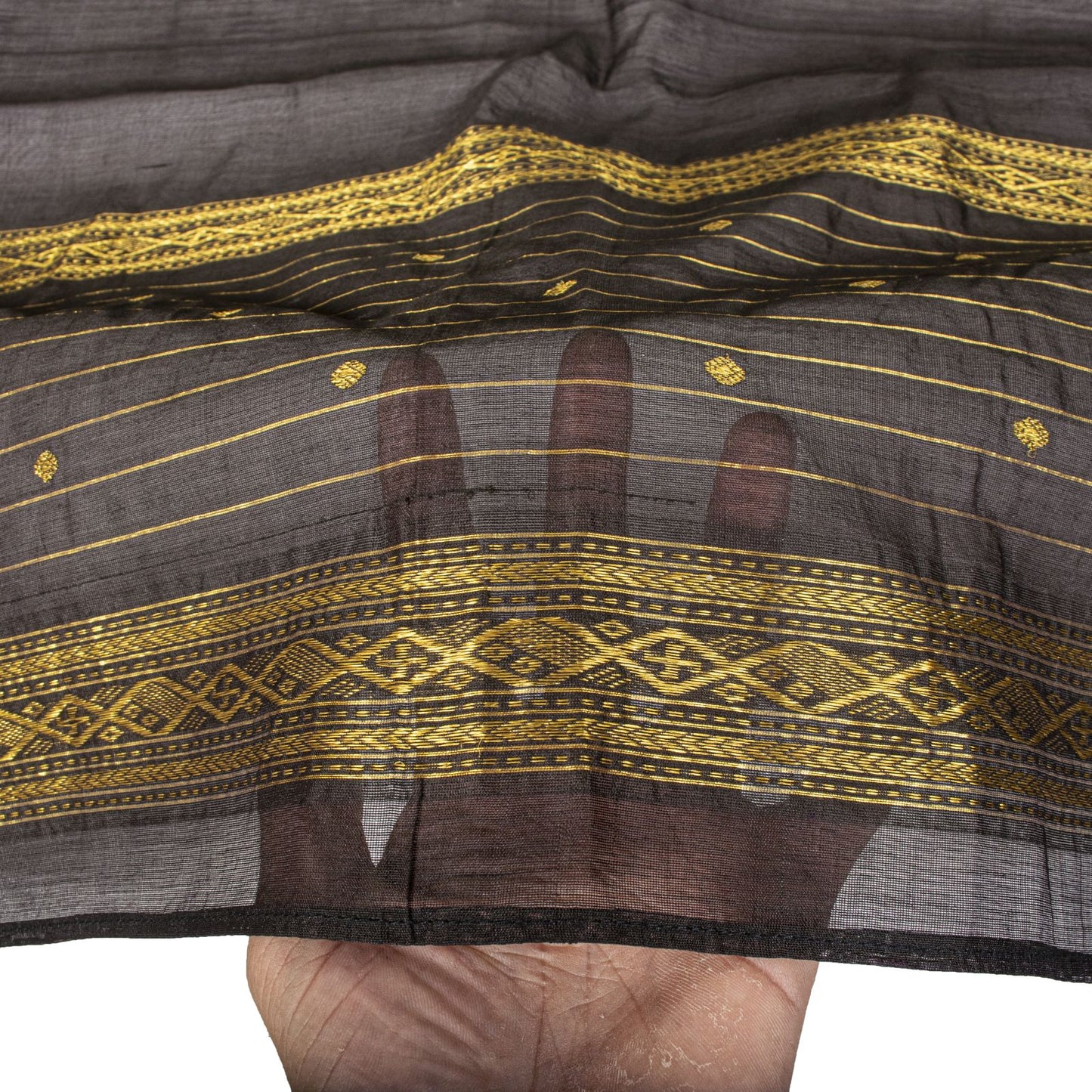 Sanskriti Vintage Black Cotton Silk Dupatta/Stole Chanderi Zari Hand Woven Veil