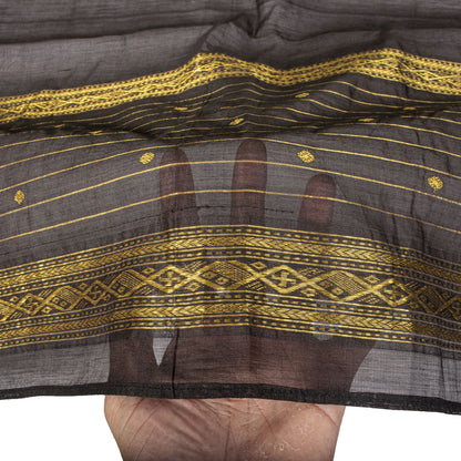 Sanskriti Vintage Black Cotton Silk Dupatta/Stole Chanderi Zari Hand Woven Veil