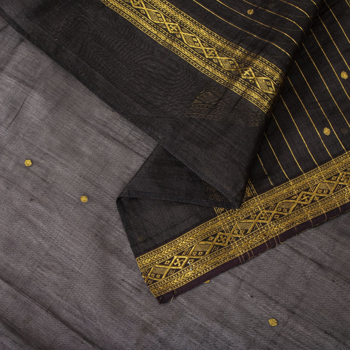 Sanskriti Vintage Black Cotton Silk Dupatta/Stole Chanderi Zari Hand Woven Veil