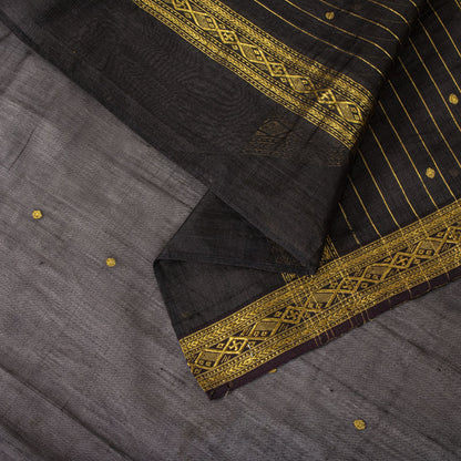 Sanskriti Vintage Black Cotton Silk Dupatta/Stole Chanderi Zari Hand Woven Veil